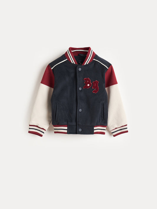 Blue Giraffe Boys Navy Blue Solid Crew Neck Jacket