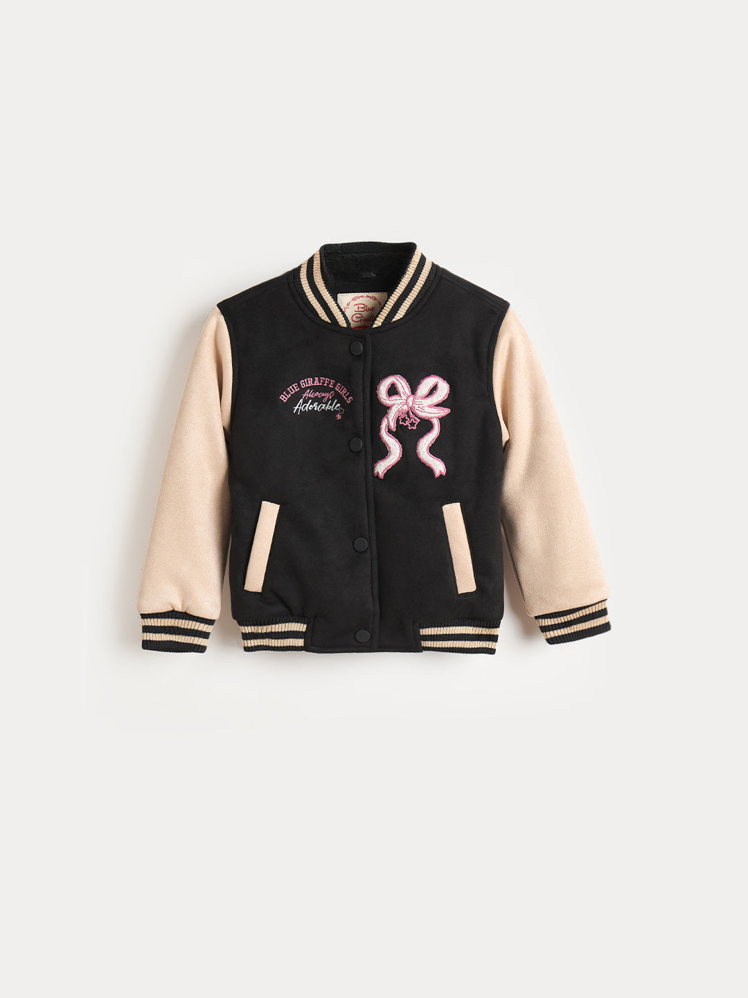 Blue Giraffe Girls Blue Solid Stand Collar Jacket