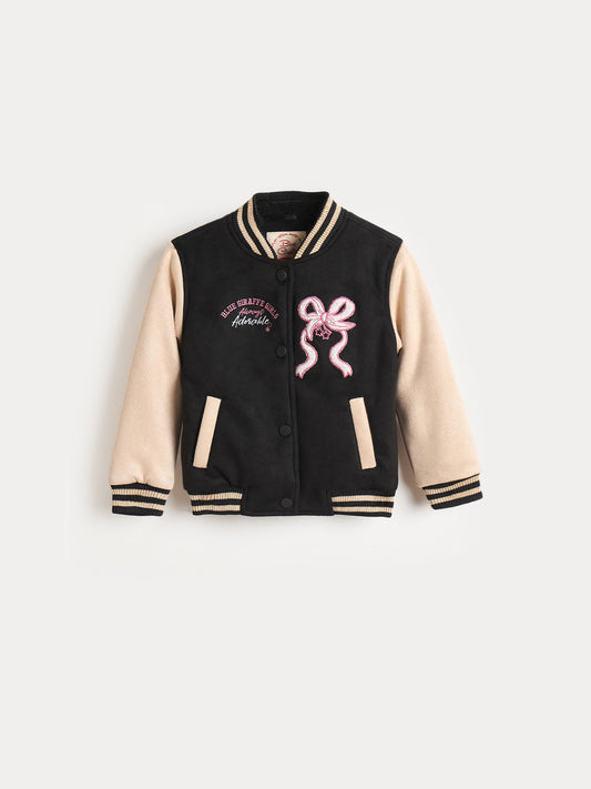 Blue Giraffe Girls Blue Solid Stand Collar Jacket