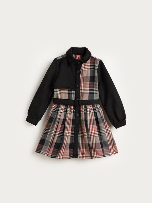 Blue Giraffe Girls Multicolor Check Collared Dress