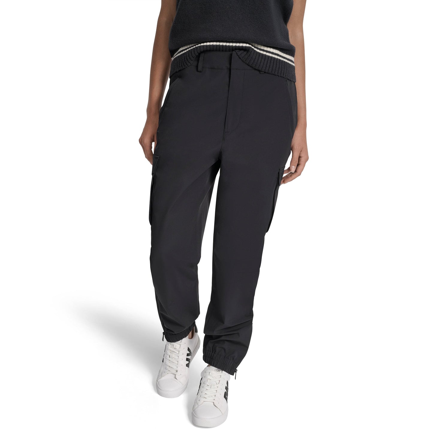 DKNY Womens Black Nylon Solid Trouser