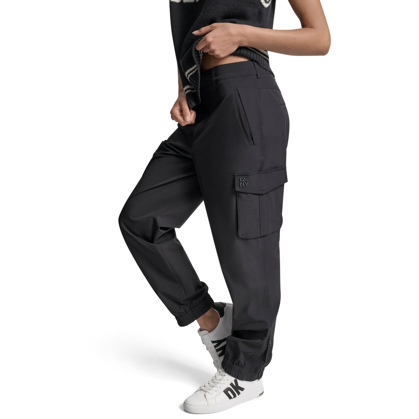 DKNY Womens Black Nylon Solid Trouser