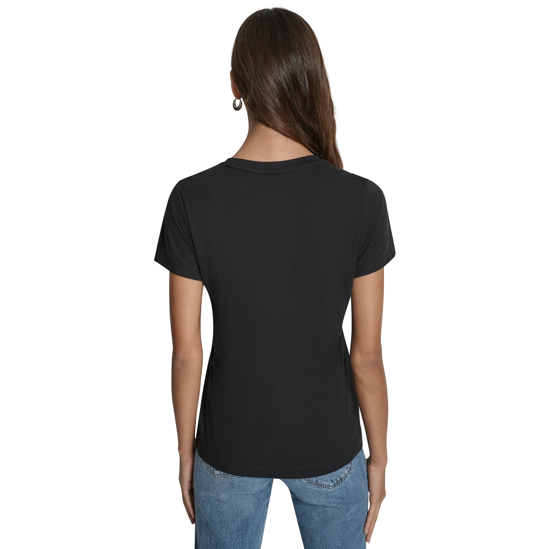 DKNY Womens Black Logo Round Neck T-Shirt