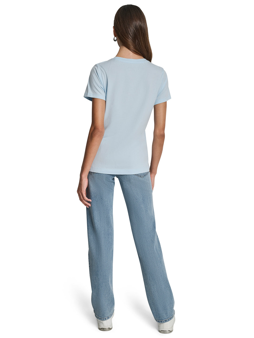 DKNY Womens Light Blue Logo Round Neck T-Shirt