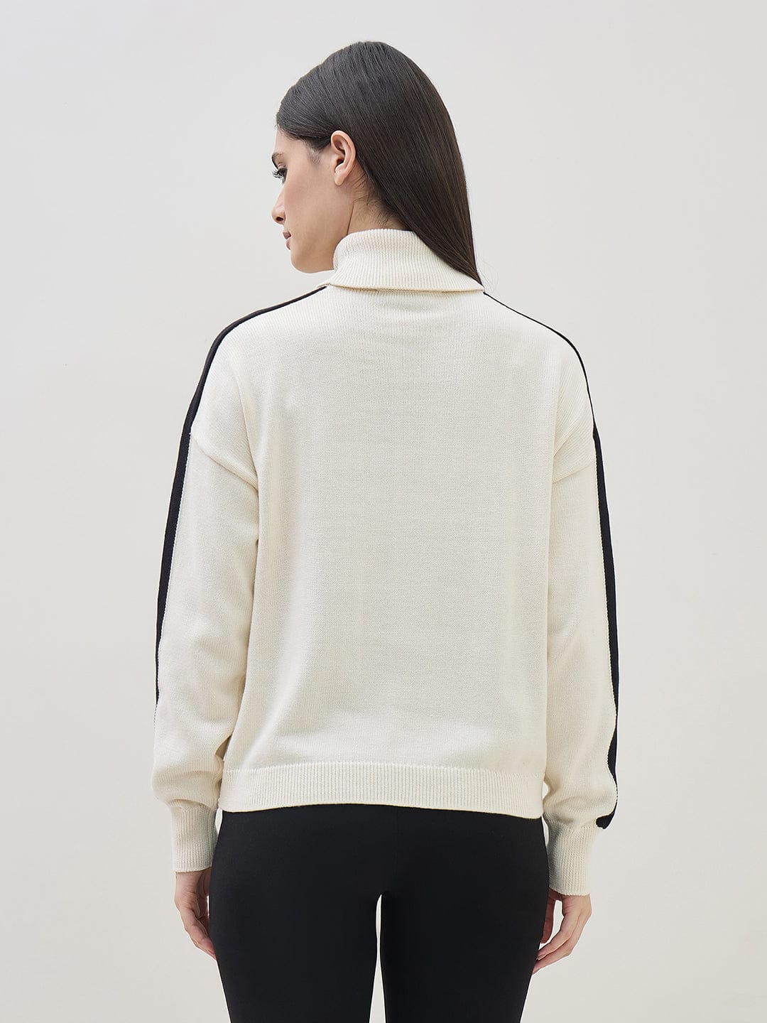 DKNY Women Cream Turtle Neck Jacquard Logo Sweater