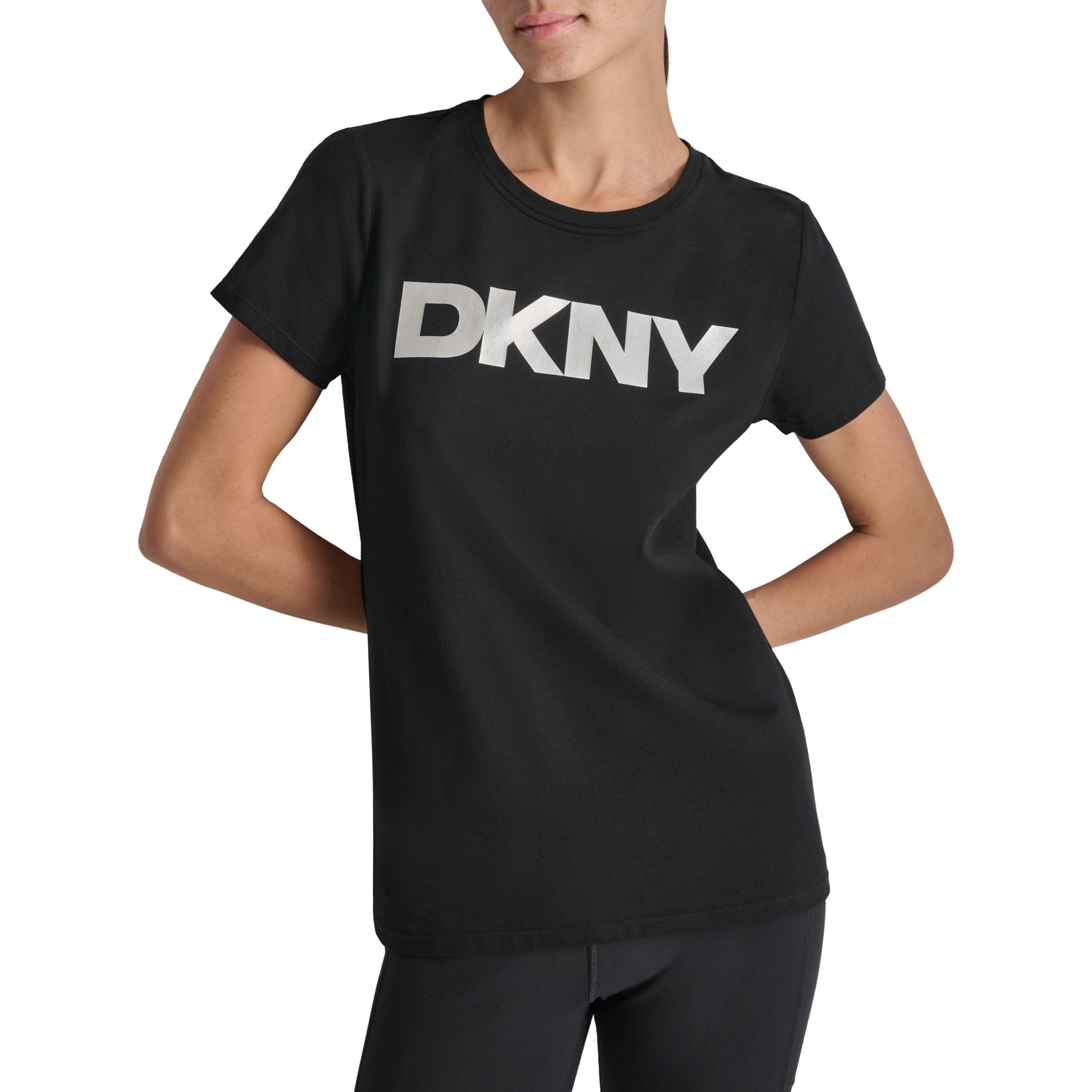 DKNY Womens Black Logo Round Neck T-Shirt