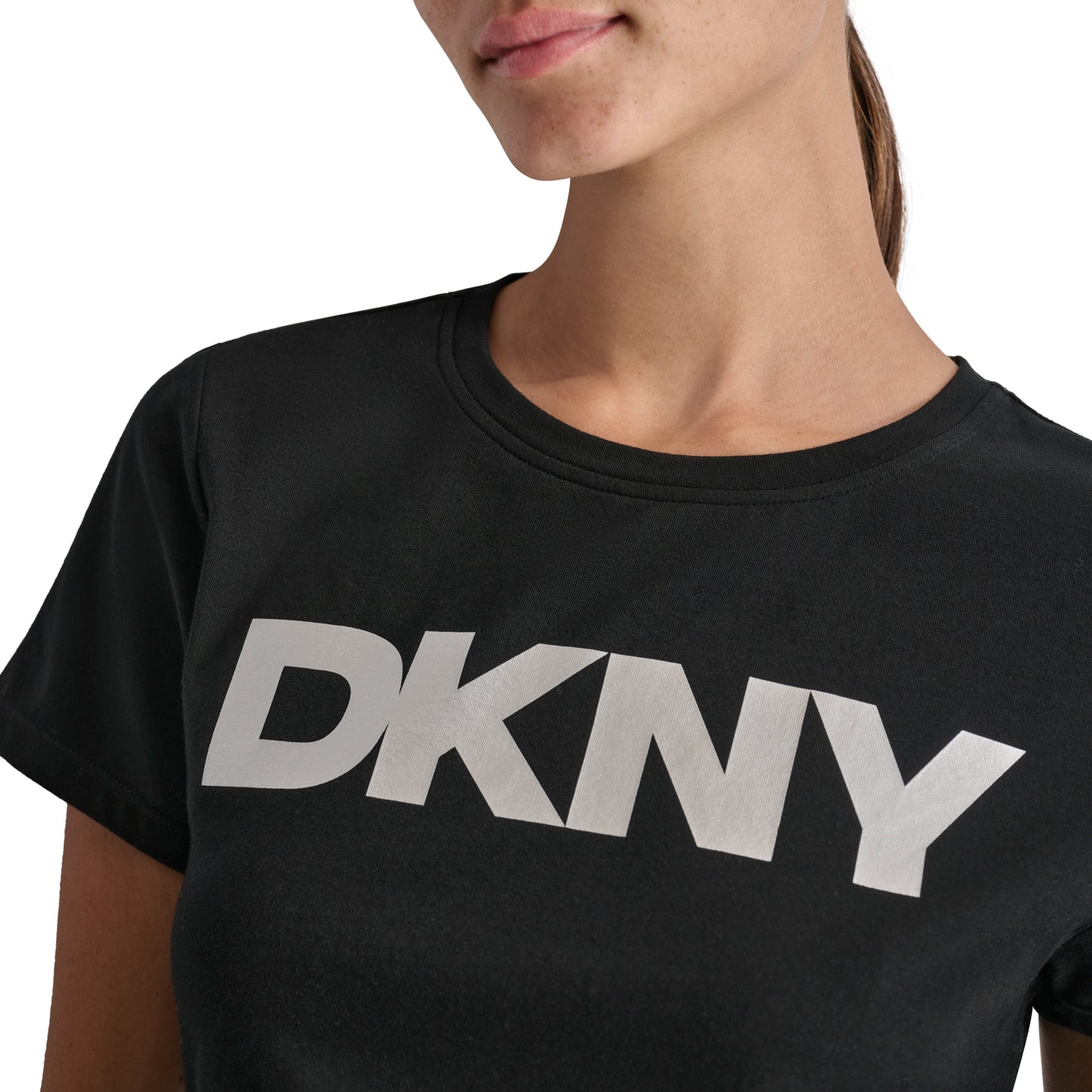 DKNY Womens Black Logo Round Neck T-Shirt
