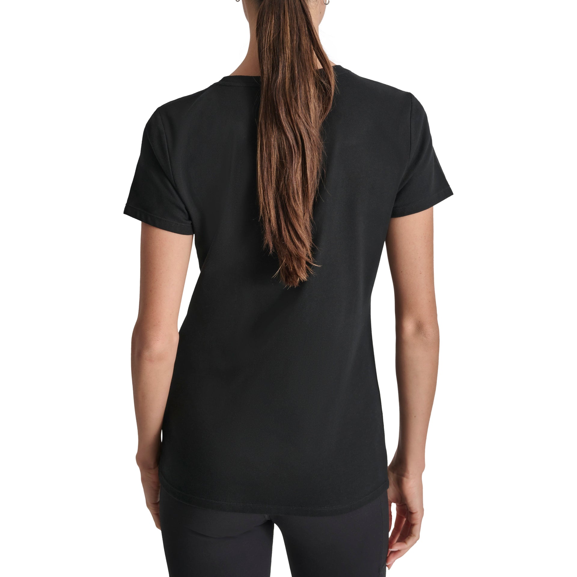 DKNY Womens Black Logo Round Neck T-Shirt