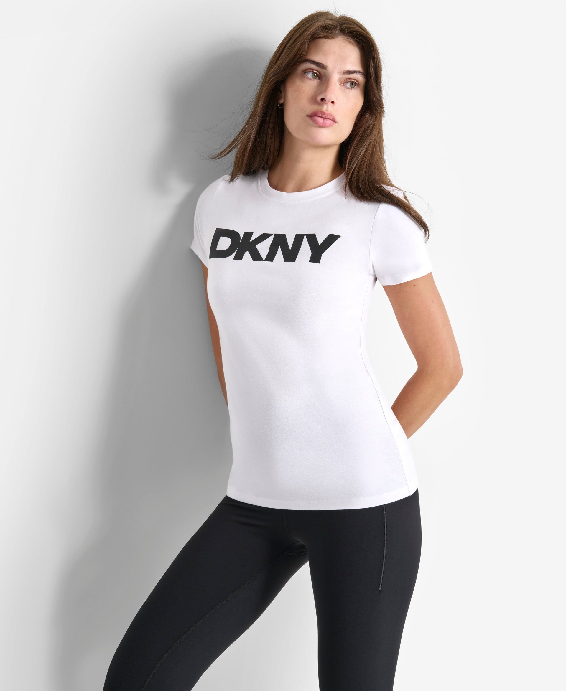 DKNY Womens White Logo Round Neck T-Shirt