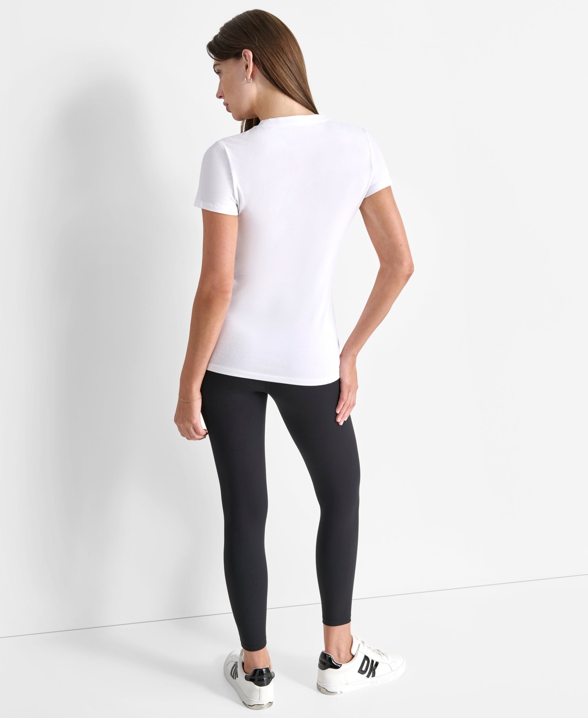 DKNY Womens White Logo Round Neck T-Shirt