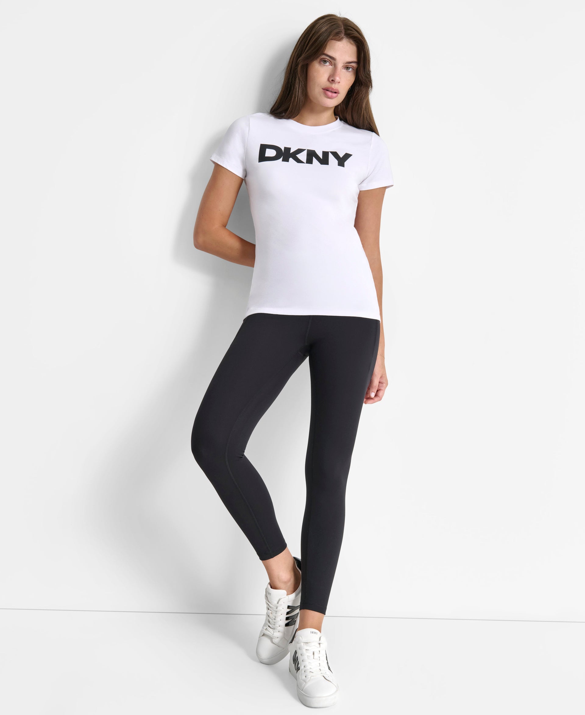 DKNY Womens White Logo Round Neck T-Shirt