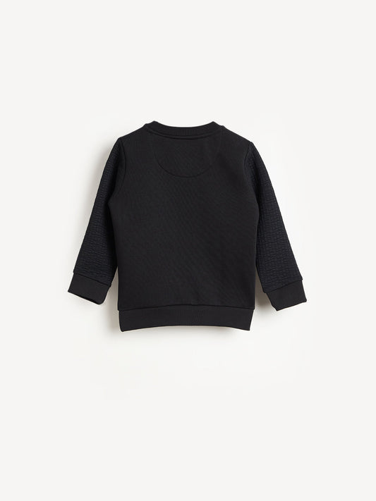 Elle Girls Black Textured Round Neck Sweatshirt
