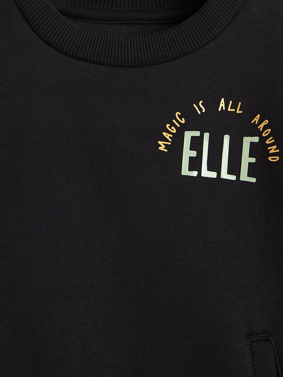 Elle Girls Black Textured Round Neck Sweatshirt