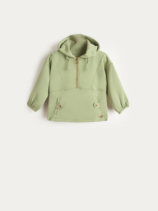 Elle Girls Green Textured Hoodie