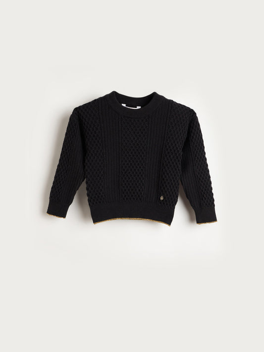 Elle Girls Regular Fit Black Textured Sweater