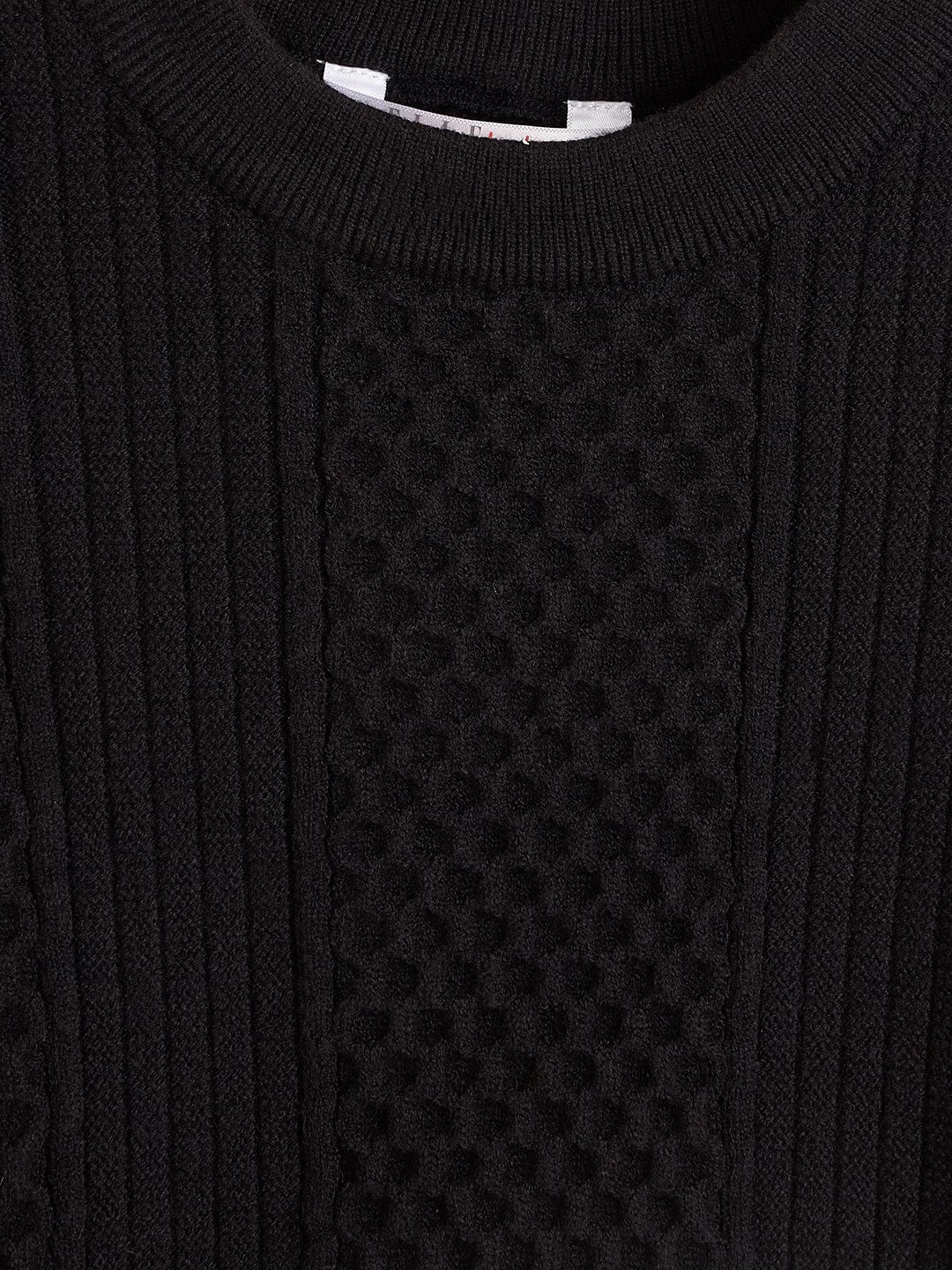 Elle Girls Regular Fit Black Textured Sweater