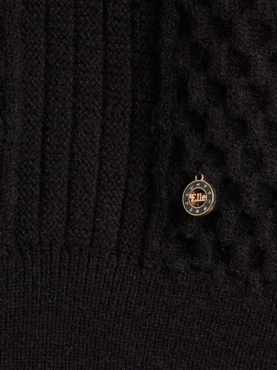 Elle Girls Regular Fit Black Textured Sweater