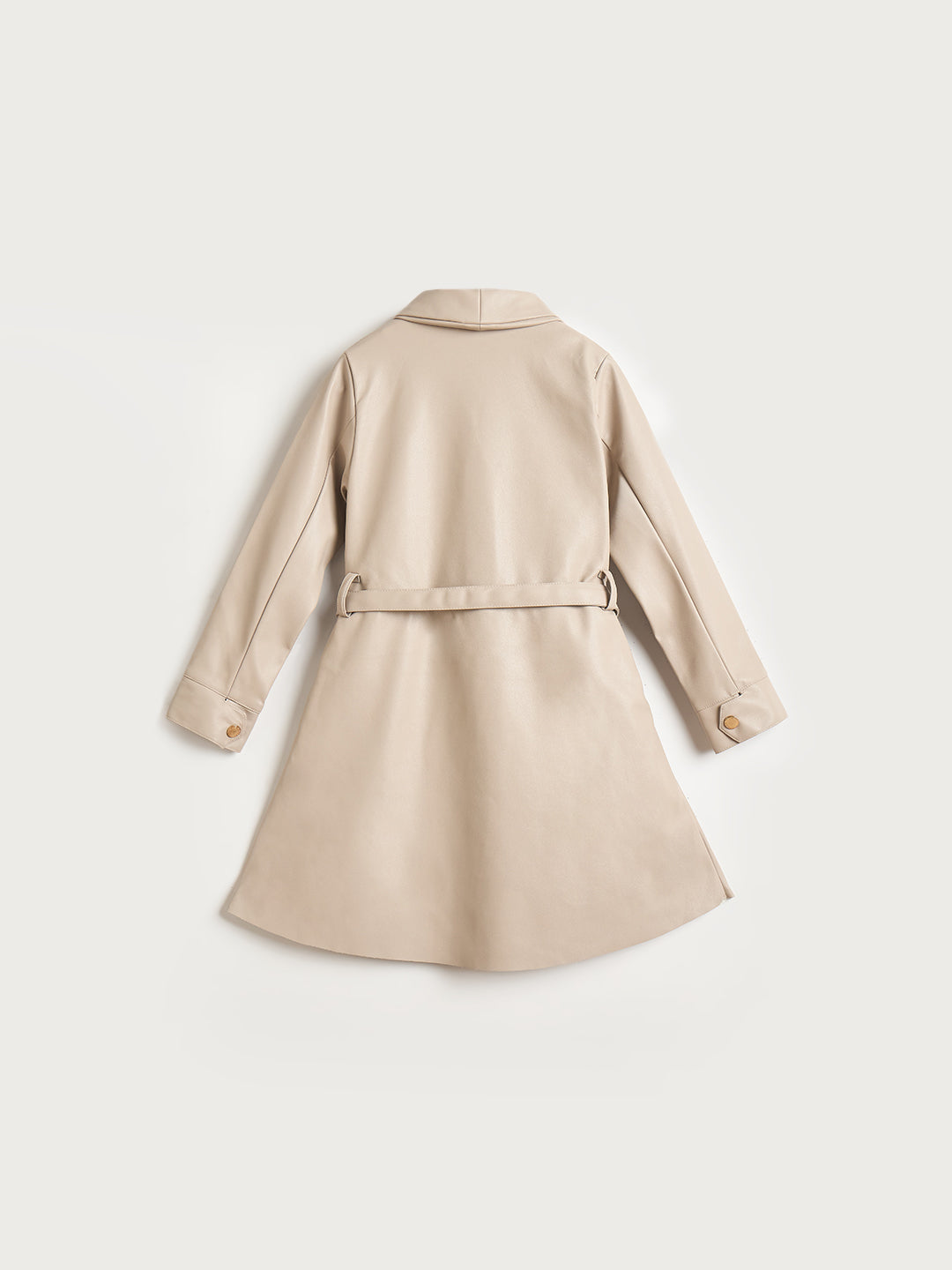 Elle Girls Beige Solid Lapel Collar Dress