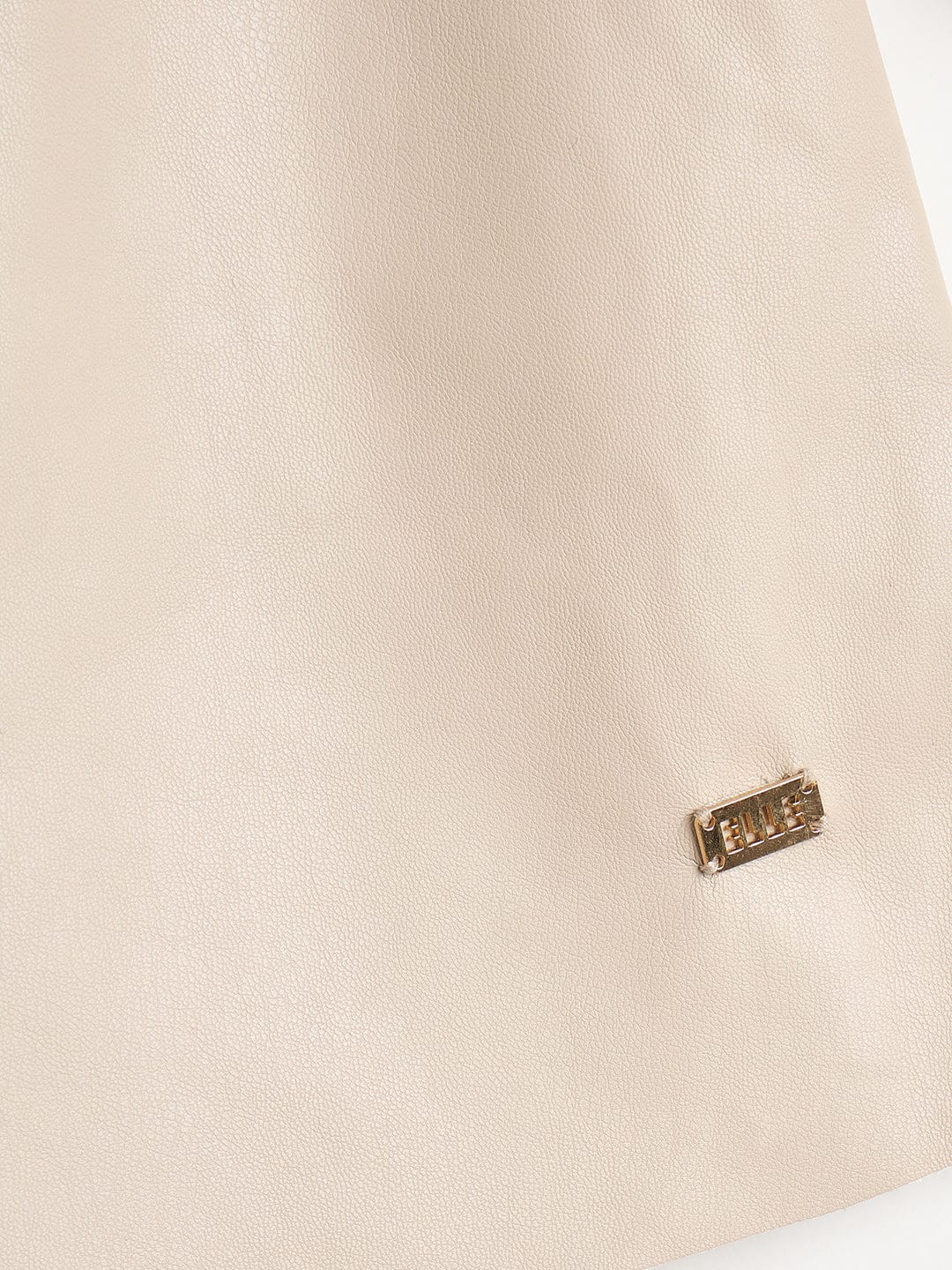 Elle Girls Beige Solid Lapel Collar Dress