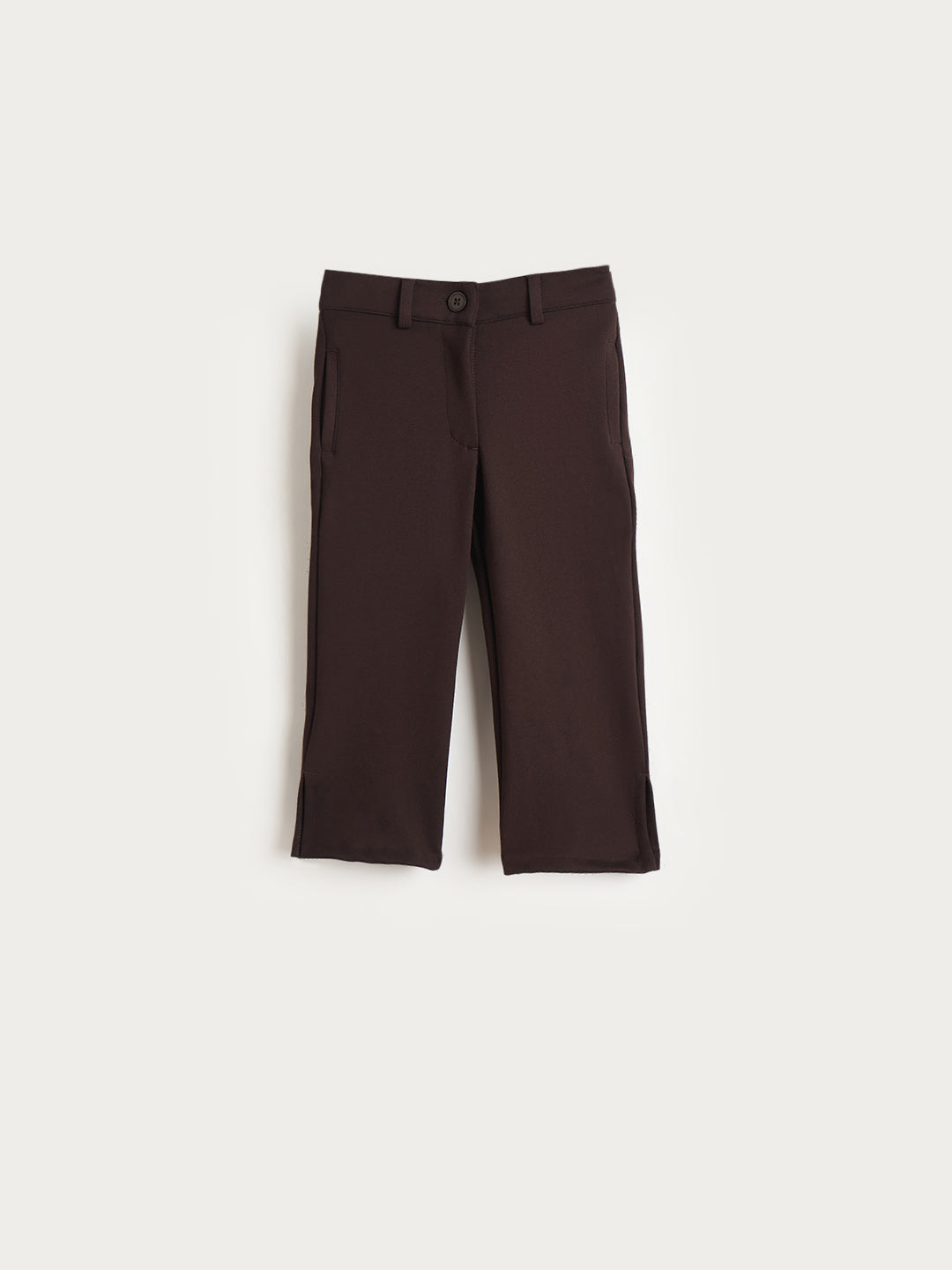 Elle Girls Brown Solid Fit & Flare Trouser