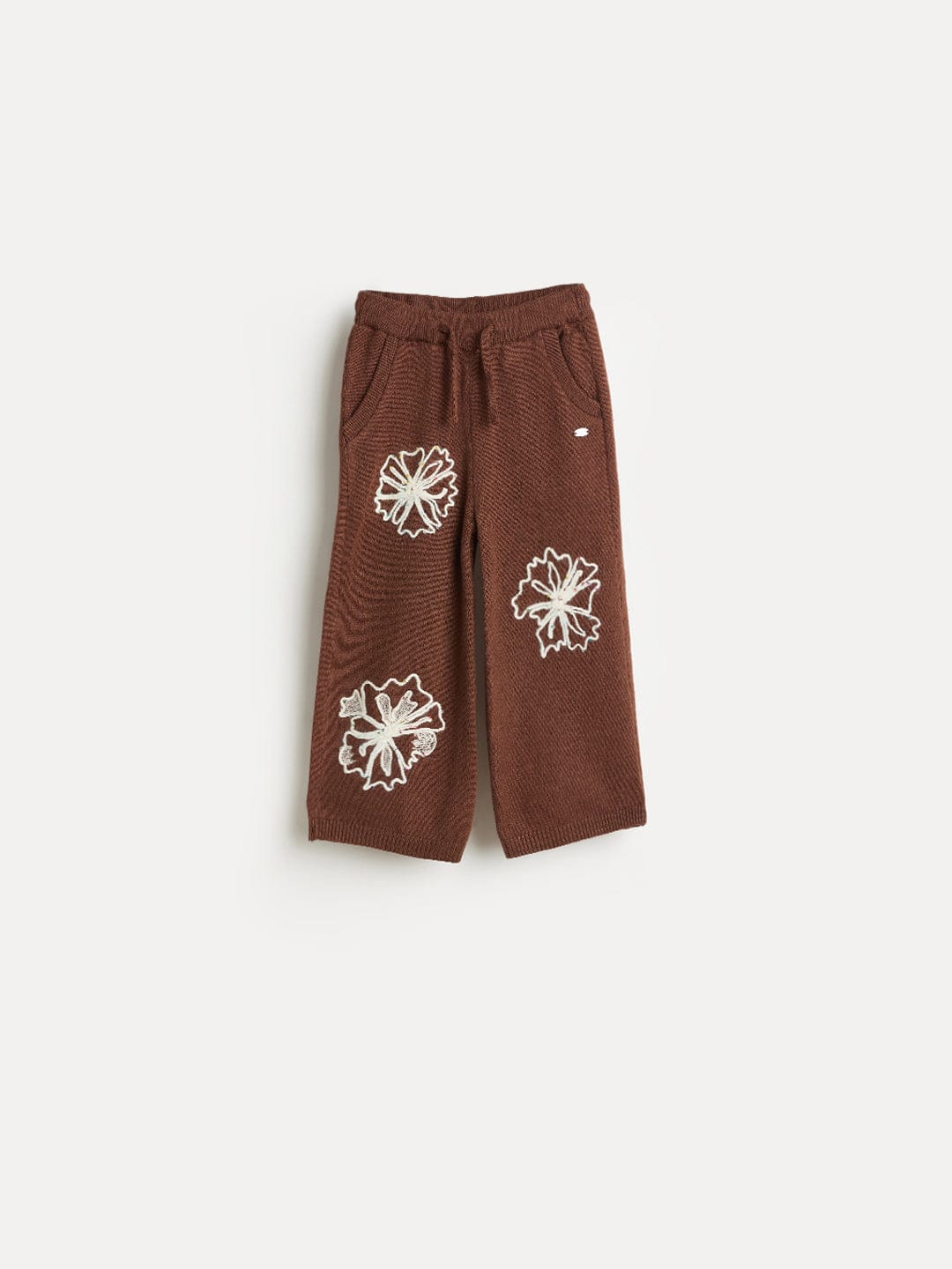 Elle Girls Fit & Flare Brown Embroidered Sweatpant