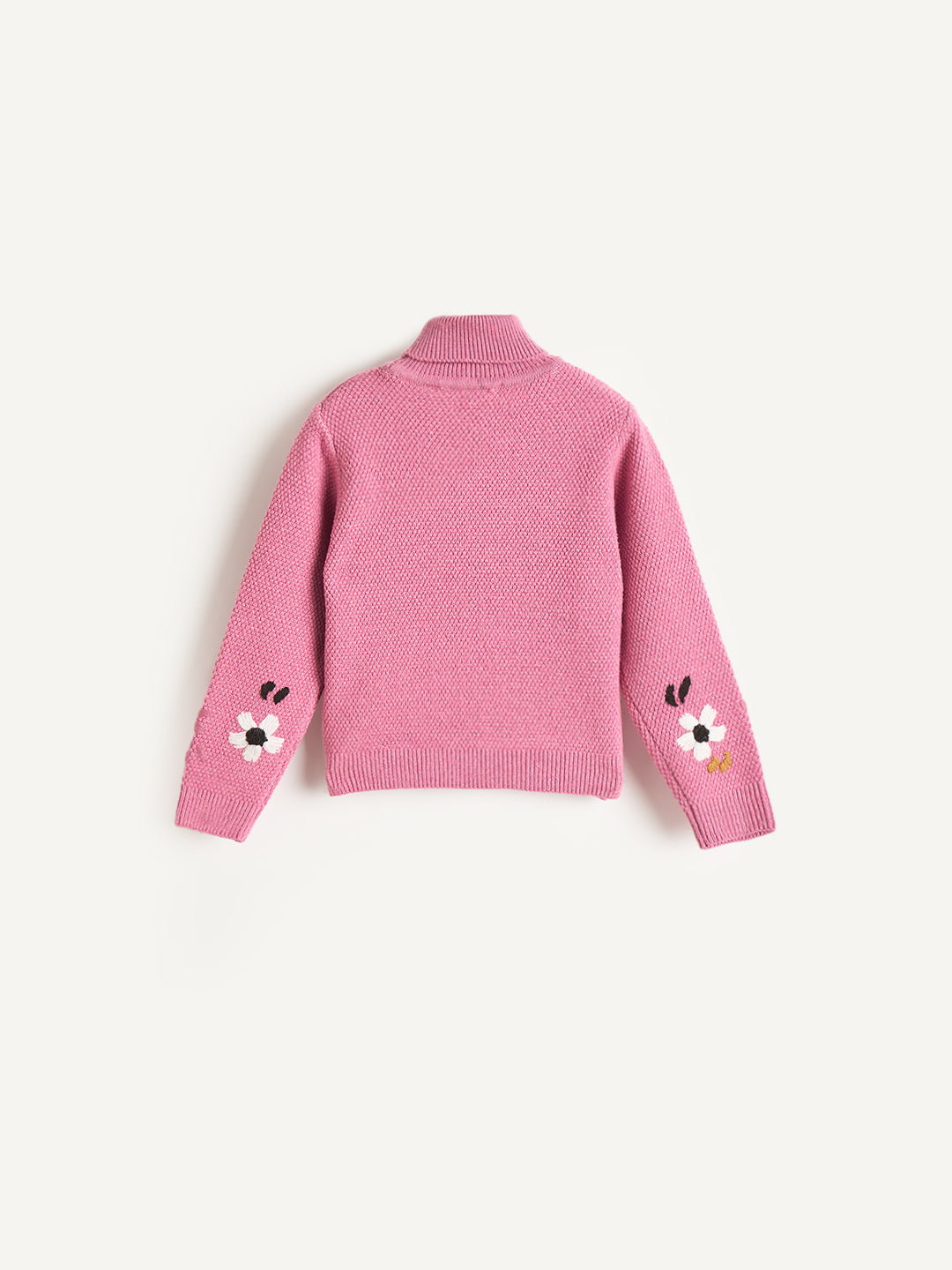 Elle Girls Pink Embroidered High Neck Sweater