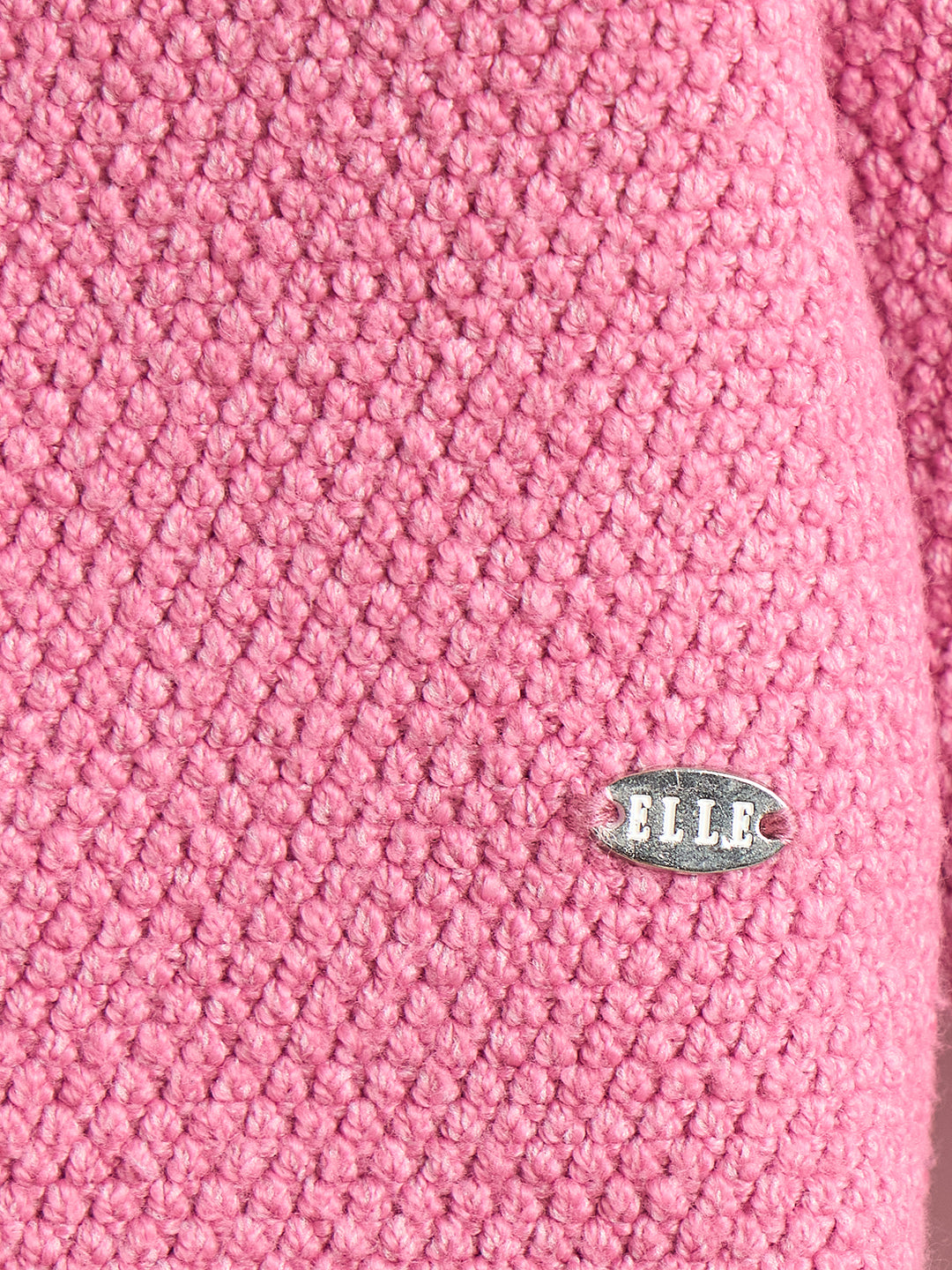 Elle Girls Pink Embroidered High Neck Sweater