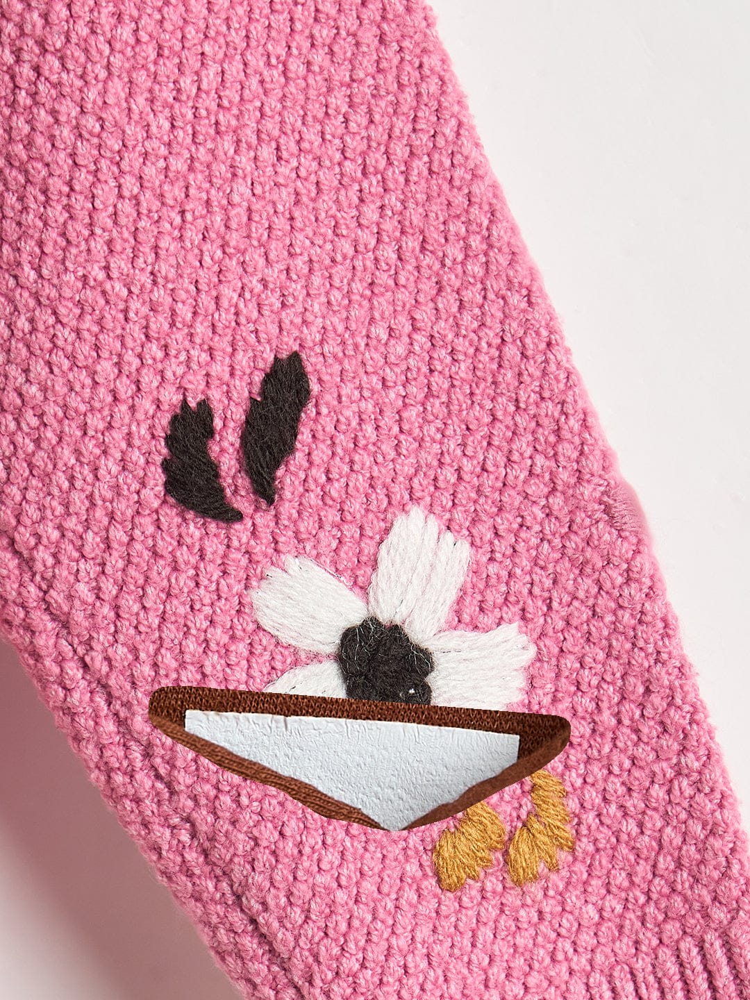 Elle Girls Pink Embroidered High Neck Sweater