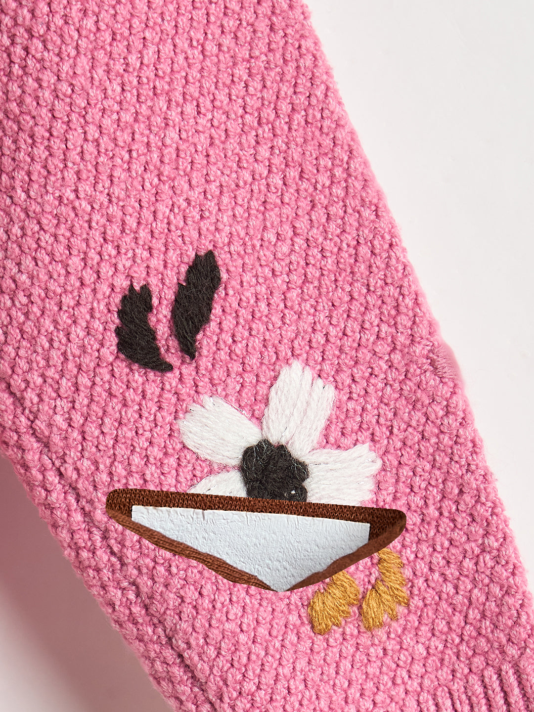 Elle Girls Pink Embroidered High Neck Sweater