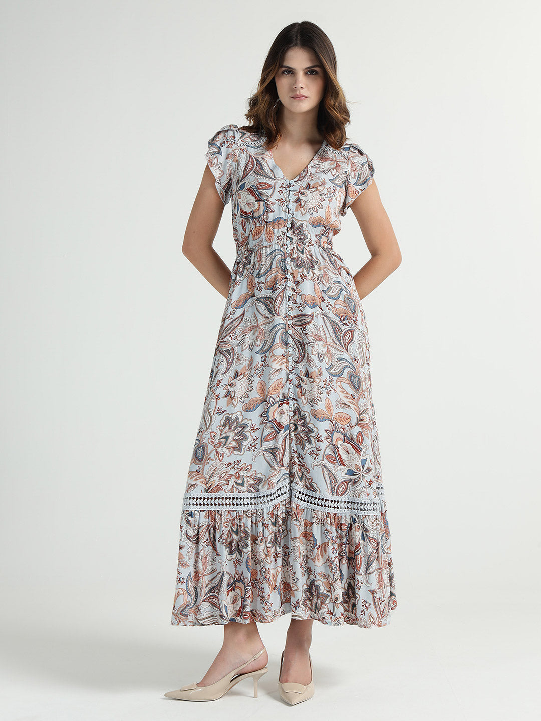 Elle Women Blue V Neck Dress