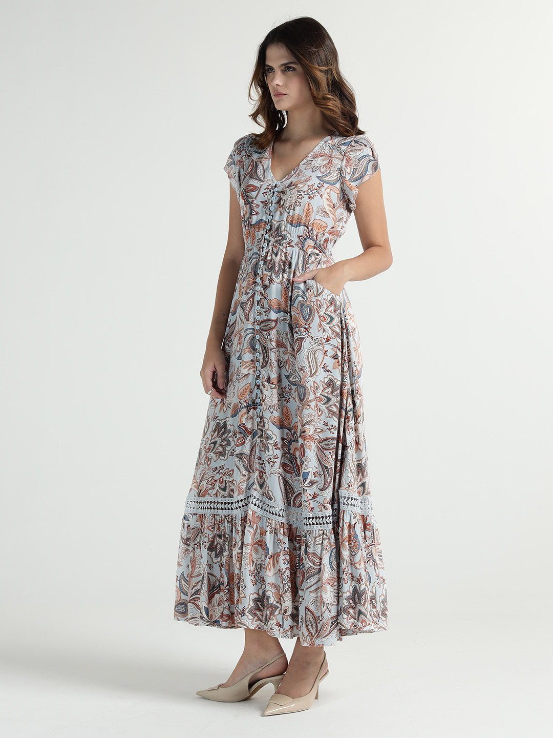 Elle Women Blue V Neck Dress