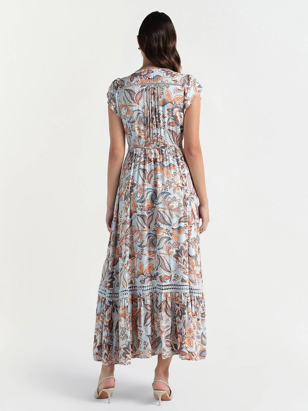 Elle Women Blue V Neck Dress