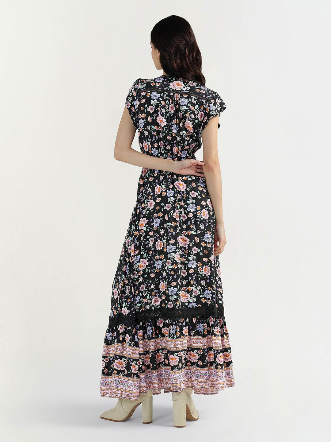 Elle Women Black V Neck Dress