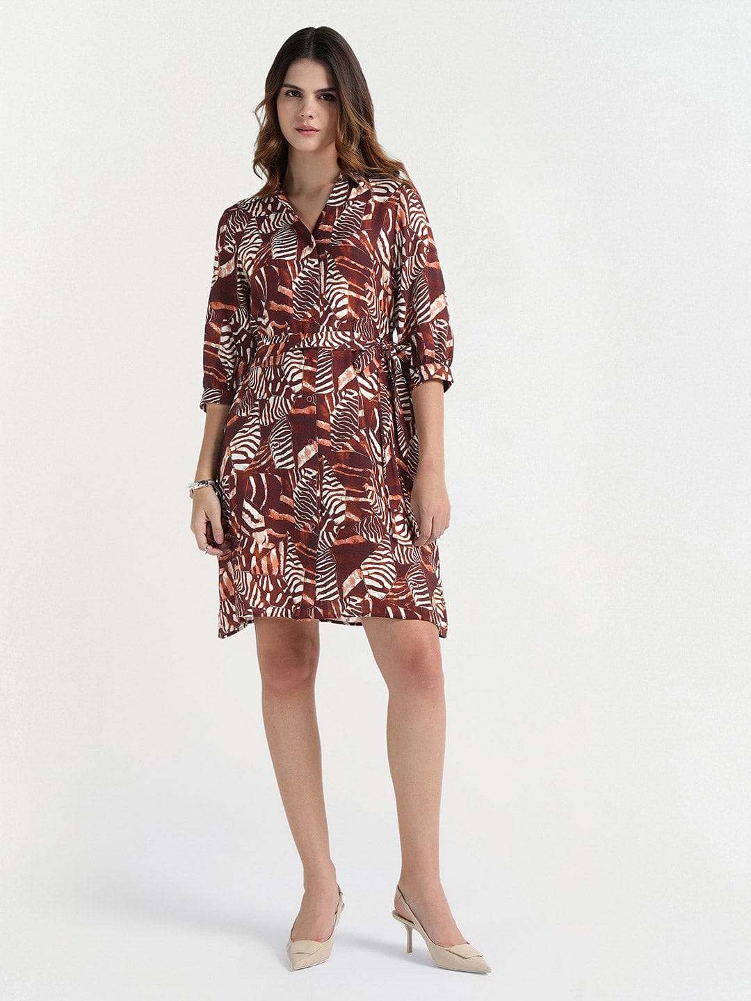 Elle Women Brown Collar Dress