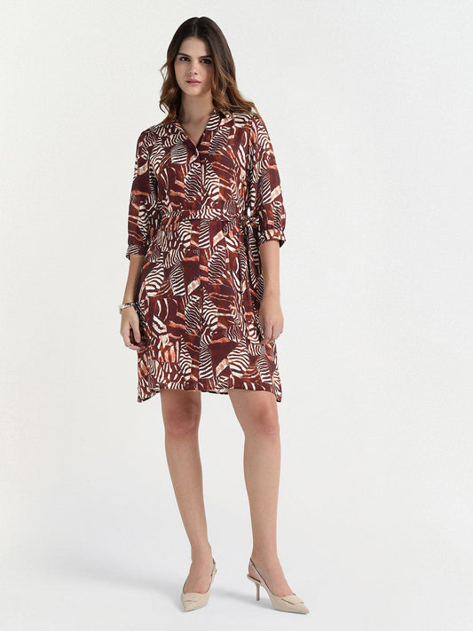 Elle Women Brown Collar Dress