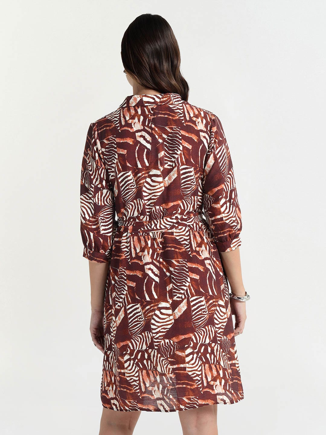 Elle Women Brown Collar Dress