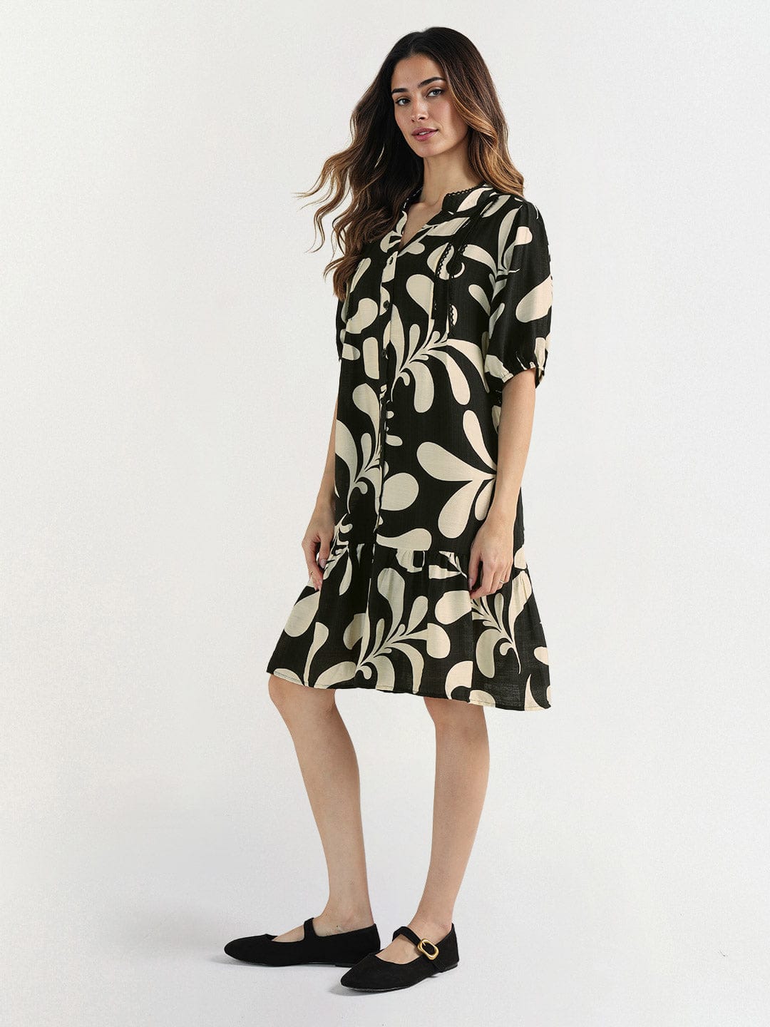 Elle Women Black V Neck Dress