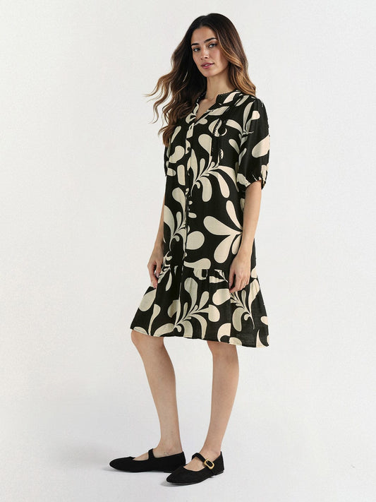 Elle Women Black V Neck Dress