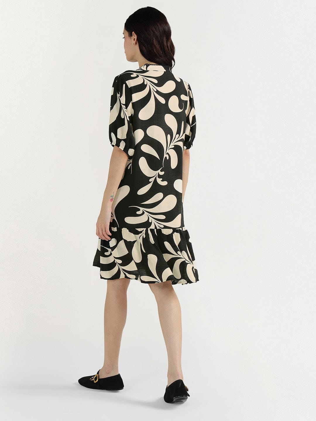 Elle Women Black V Neck Dress