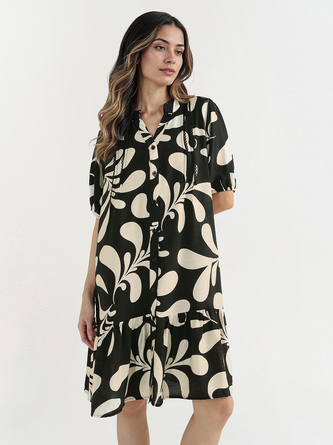 Elle Women Black V Neck Dress