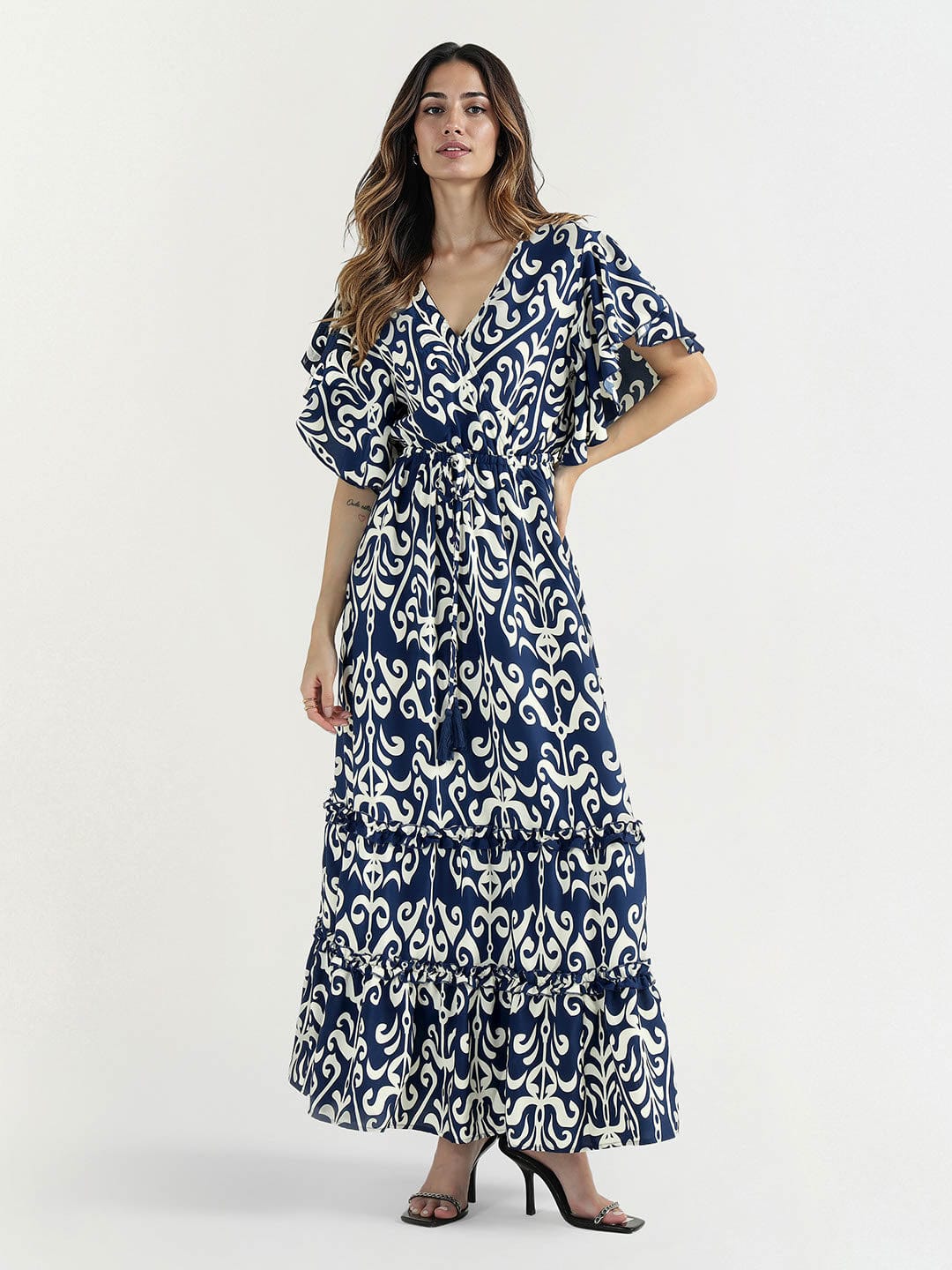 Elle Women Blue V Neck Dress