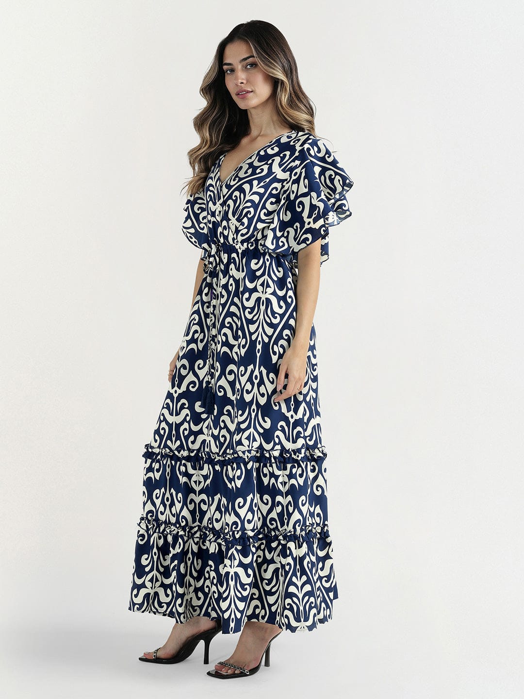 Elle Women Blue V Neck Dress