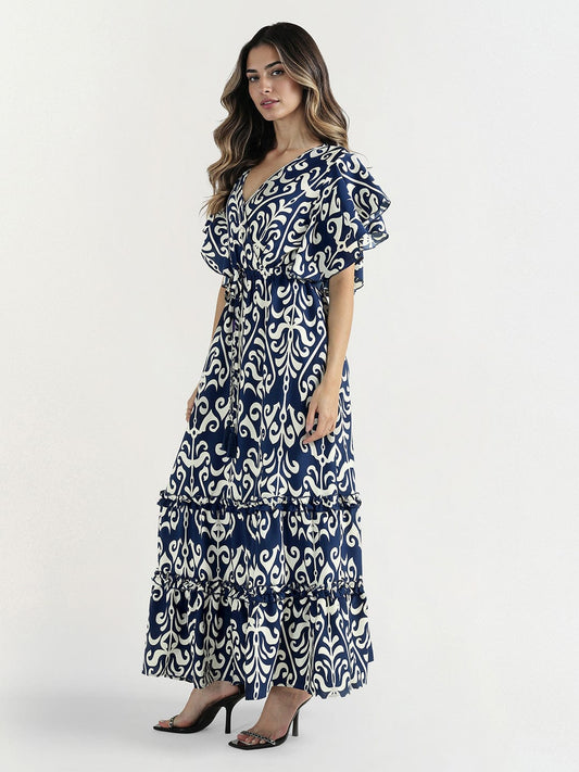 Elle Women Blue V Neck Dress