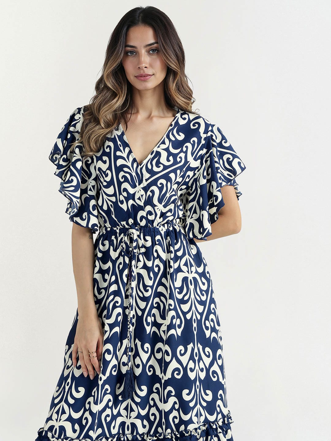 Elle Women Blue V Neck Dress