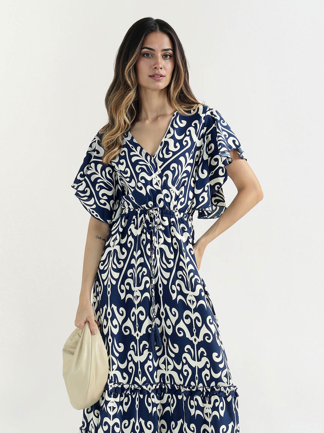 Elle Women Blue V Neck Dress