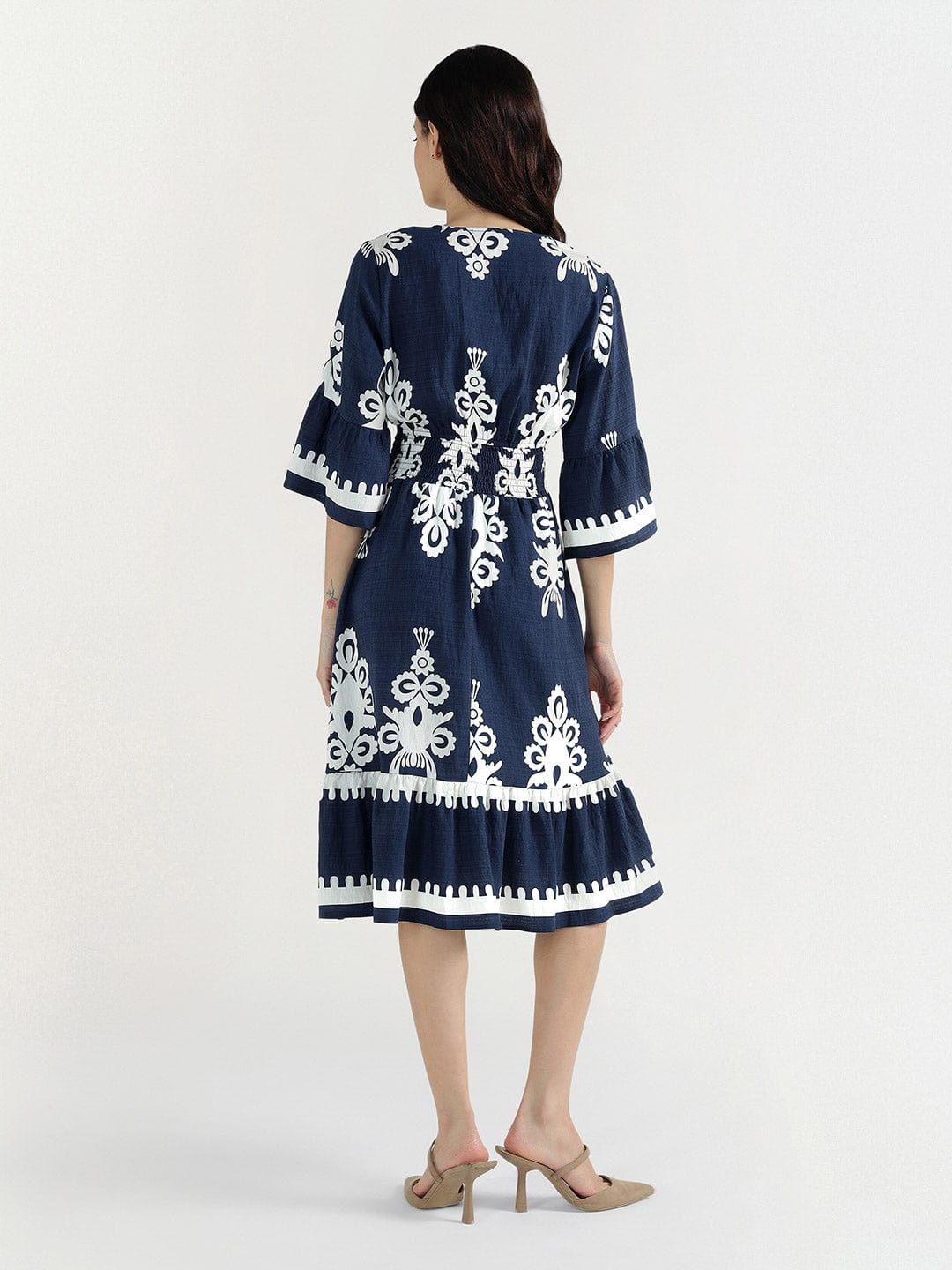 Elle Women Blue V Neck Dress