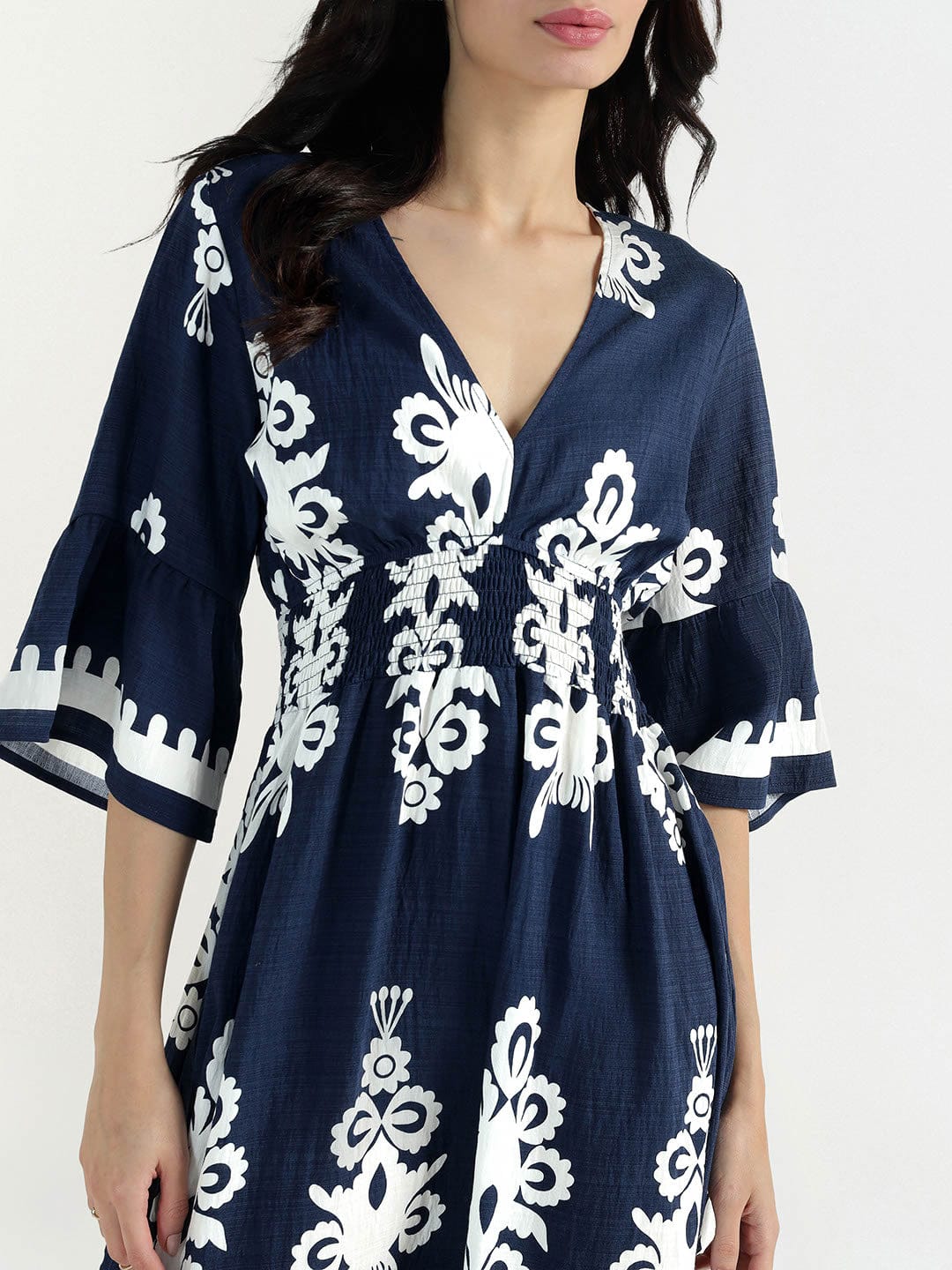 Elle Women Blue V Neck Dress