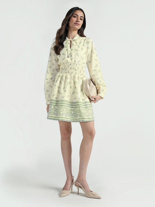 Elle Women Yellow Printed Collar Dress