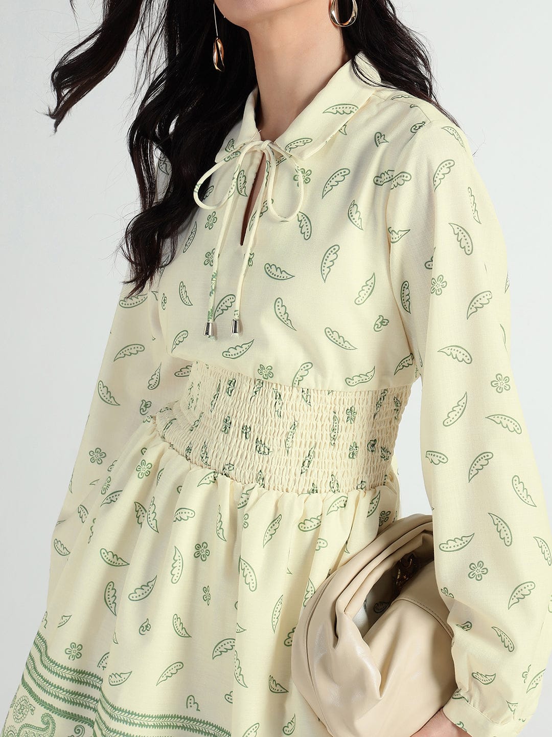 Elle Women Yellow Printed Collar Dress