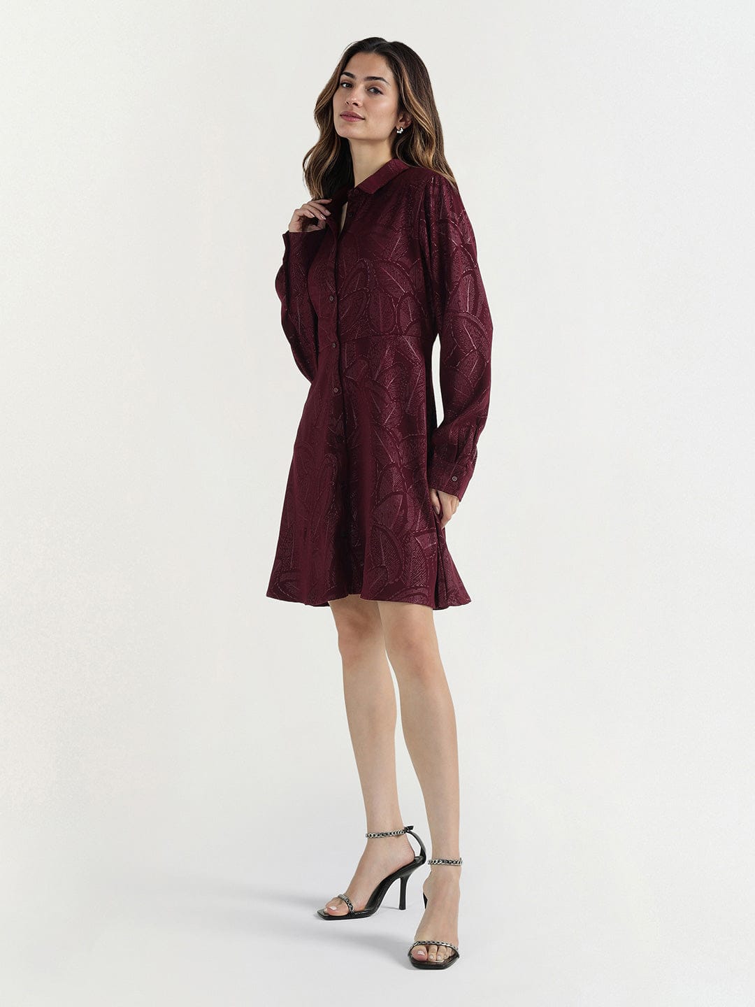 Elle Women Red Printed Collar Dress